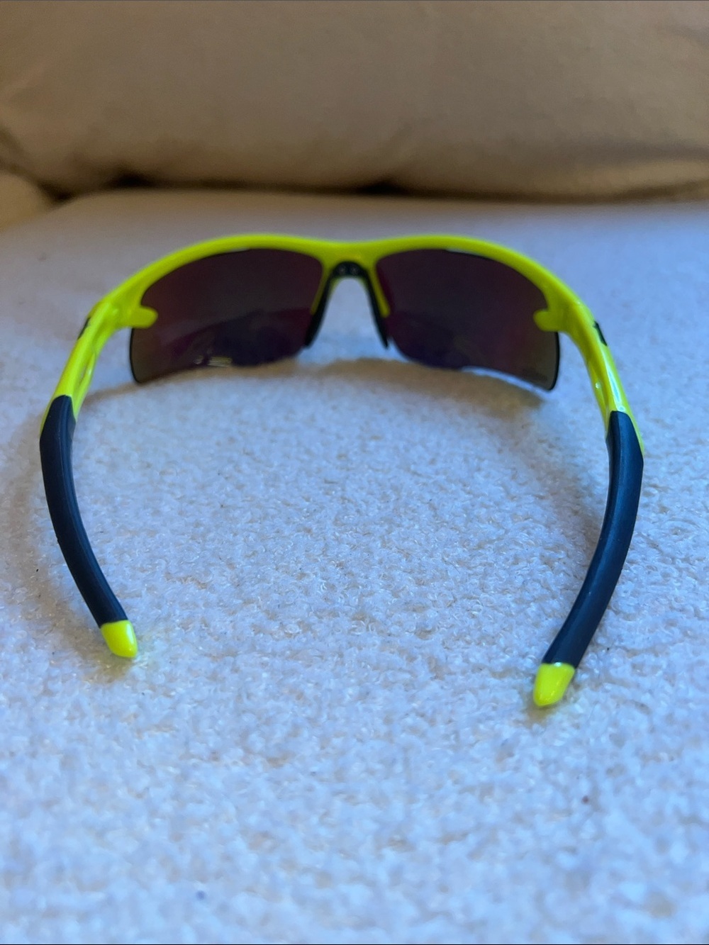 Neon Yellow Sport Sunglasses with Mirrored Green Lenses - Picture 3 of 3